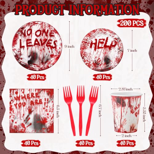 Halloween Bloody Zombie Party Tableware Set for 40 Guests - Disposable Decorations