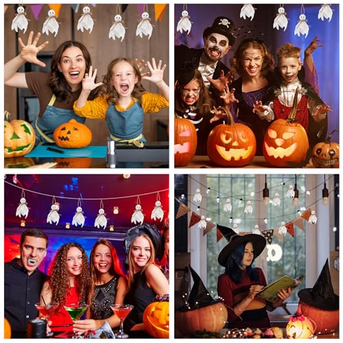 Halloween Ghost Hanging Ornaments Set - Rustic Cotton & Linen Decor for Yard & Porch