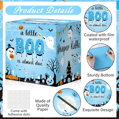 Blue Halloween Diaper Raffle Ticket Set with Box - Baby Shower Party Decorations