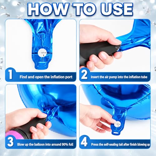10Pcs Blue Round Foil Balloons 15, 18, 22 Inch for Party Decorations - Reusable
