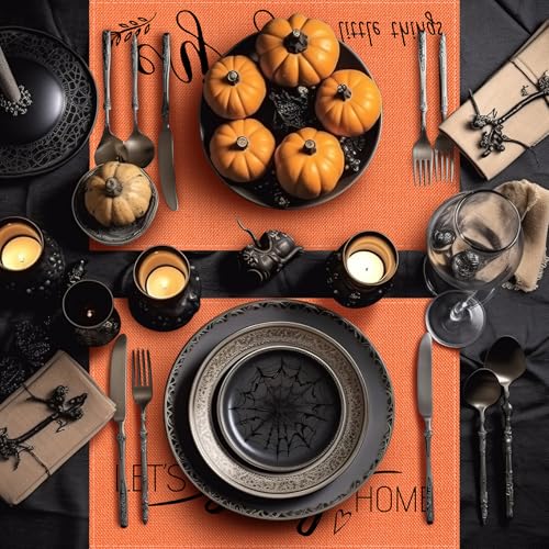 Fall Placemats Set of 6 with Sayings - Orange & Black Farmhouse Style - Classic Design
