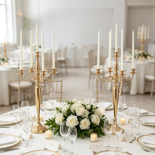 28in Gold 5-Arm Candelabra Wedding Centerpieces - Set of 2, Luxury Table Decor