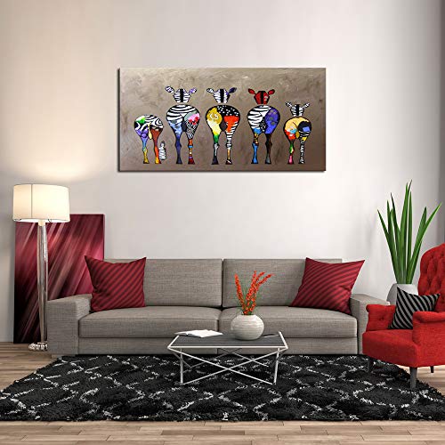 Colorful Zebra Canvas Wall Art - 40" x 20" Modern Animal Painting Ready to Hang