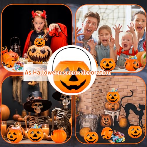 Mini Pumpkin Buckets Bulk 60 Pack for Halloween Candy Trick or Treat Party Decorations