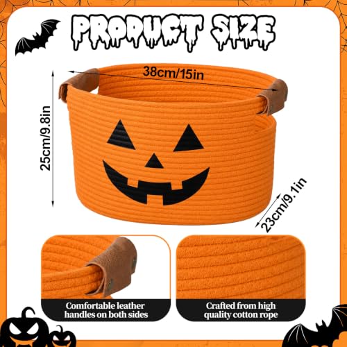 Halloween Pumpkin Cotton Rope Basket with Handles - Fall Decor & Gift Storage - Pumpkin