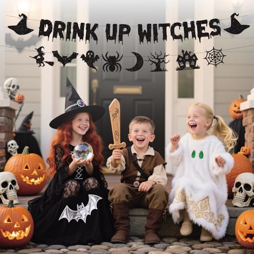Halloween Witch Banner Garland - 2Pcs Glitter Black Witch Party Decorations with Variation: Black