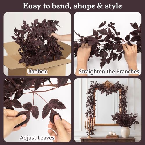 Fall Plum Garland with Lights - 6Ft Autumn Decor for Mantle & Home
