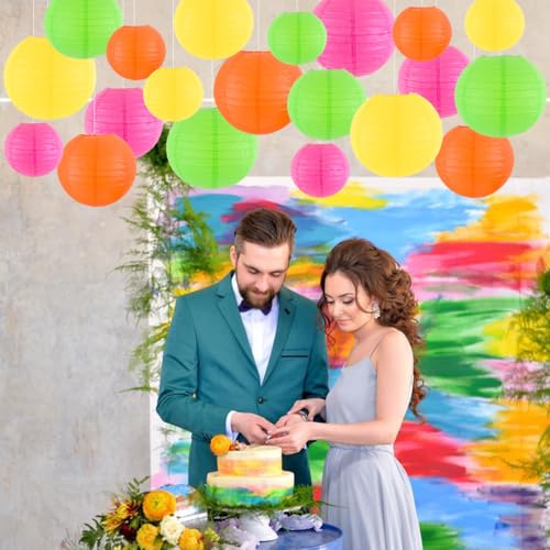 Neon Paper Lanterns Party Decorations - Set of 20 for Neon & Glow Parties