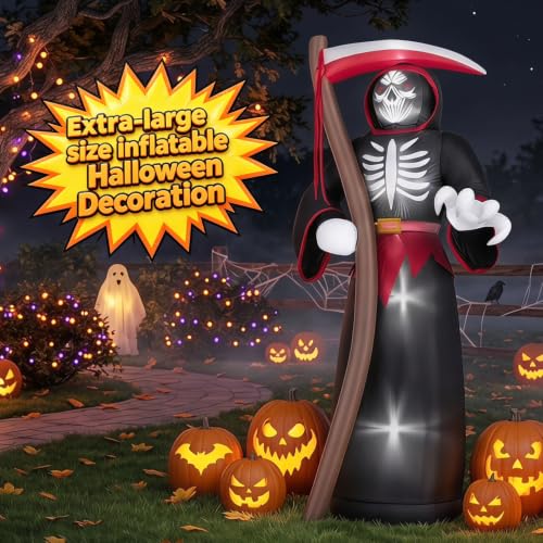 8FT Halloween Inflatable Grim Reaper Decoration - Black Reaper Yard Decor