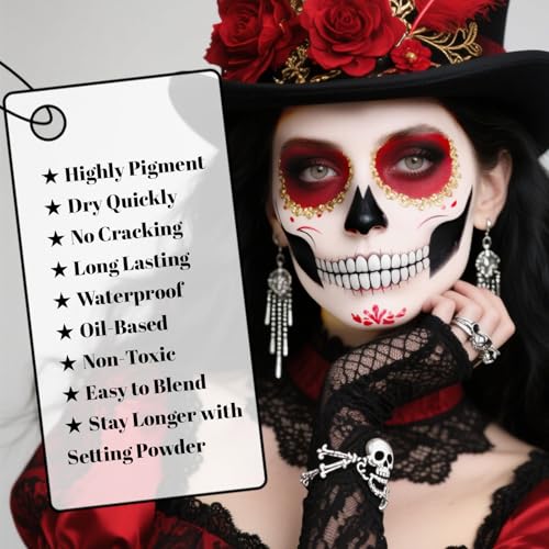 Halloween Body Paint Palette - Black, Red, White Oil-Based Makeup Set for Cosplay & Special Effects