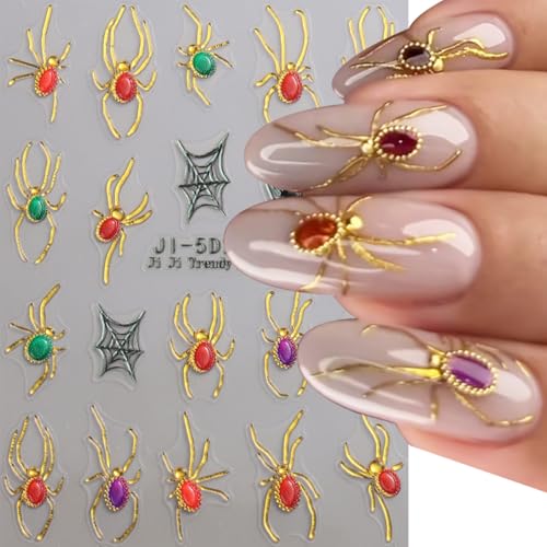 Goth Ghost Halloween Nail Stickers - 2 Sheets 5D Embossed Spider Web Rhinestones for Nail Art - Variation Goth Ghost-14