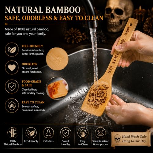 Skull Wooden Cooking Spoons Set - Gothic Halloween Kitchen Utensils, 5-Piece