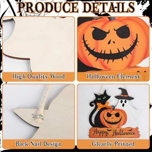 Halloween Door Decorations Ghost Pumpkin Black Cat Wooden Hanging Sign - Classic