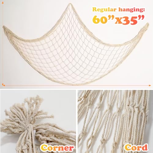 Nautical Fish Net Decorations for Party - 80x40 Inch Natural Cotton Hawaiian Under The Sea Theme - Variation 1