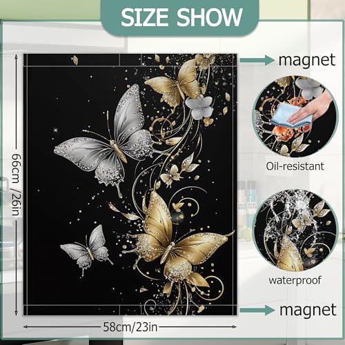 Magnetic Dishwasher Cover Decal Gold Silver Butterfly - Kitchen Decor 23x26 Inch