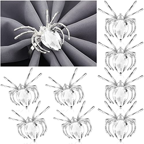 Halloween Metal Spider Napkin Rings - Silver, Set of 8