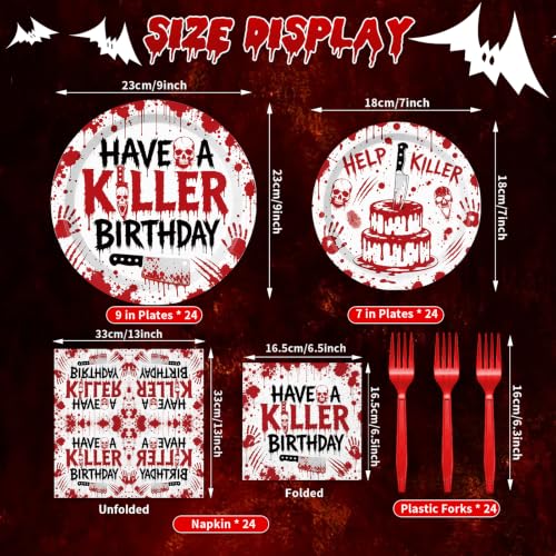 Killer Bloody Hand Disposable Party Plates Napkins & Forks Set - Halloween & Horror Theme Variation