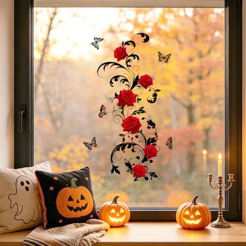 Red Rose Gothic Wall Decals Peel and Stick - Romantic Floral Vinyl Wall Art with Variation #49