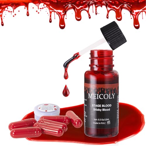 Fake Blood Washable Edible Stage Blood with 6 Capsules - Bright, 0.5 Oz