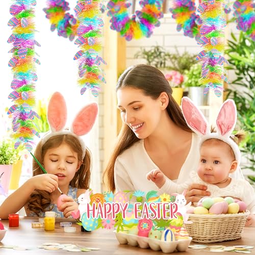 50FT Easter Tinsel Garland with Confetti Streamers - Spring Green, Purple, Yellow, Blue, Green, Pink Variations