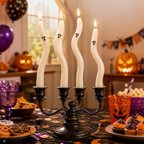 4 Pack Halloween Ghost Taper Candles - Indoor Decor, Twisted Ghost Shapes