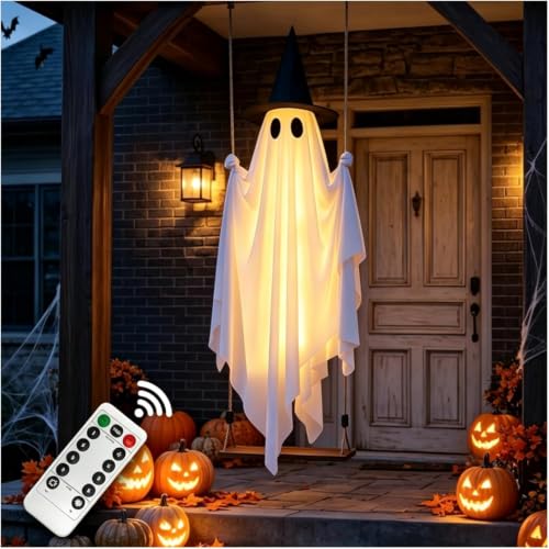 5FT Glowing Ghost Halloween Outdoor Decor with Flash Light Modes & Wind Effect