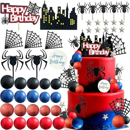 Spider Cake Topper Set - Blue-Red Halloween & Birthday Party Decorations
