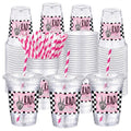 FillTouch 50 Pcs Halloween Skeleton Bone Plastic Cups with Lids & Straws - Bad Two the Bone Variation