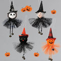 Halloween Hanging Bell Decor Set - 4PCS Pumpkin Ghost Witch Black Cat - Color-02