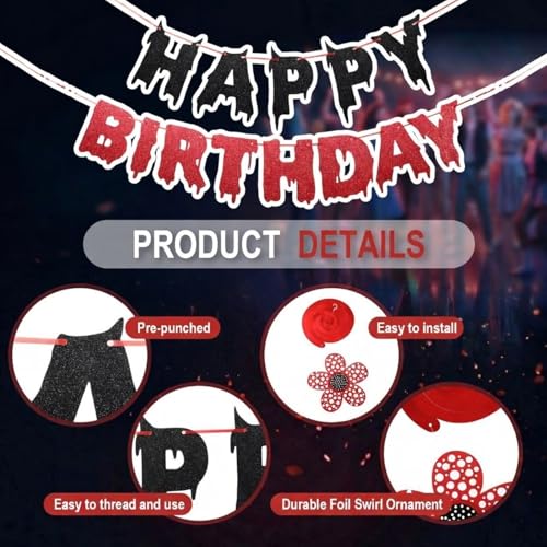 Strange Themed Party Decorations Set - Red & Black Halloween & Birthday Decor - Variation of 9