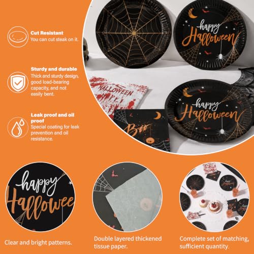 80pcs Halloween Spider Web Disposable Tableware Set - Plates & Napkins