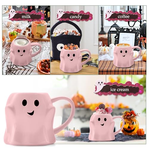 Pink 14 oz Halloween Ghost Coffee Mug - Ceramic Ghost Pattern, Cute Spooky Cup