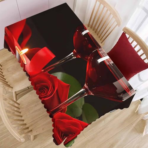Rectangular Wine Table Cloth 70 x 52 Inches Red Rose Wipeable Table Cover for Indoor Outdoor Dining & Events