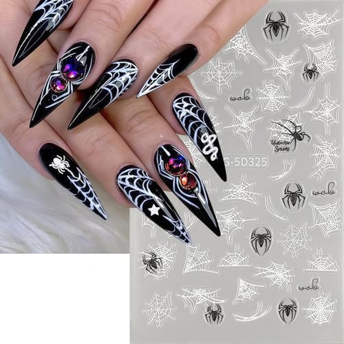 Halloween Spider Nail Stickers - 3D Self-Adhesive Web & Spider Design - Variation of Spider