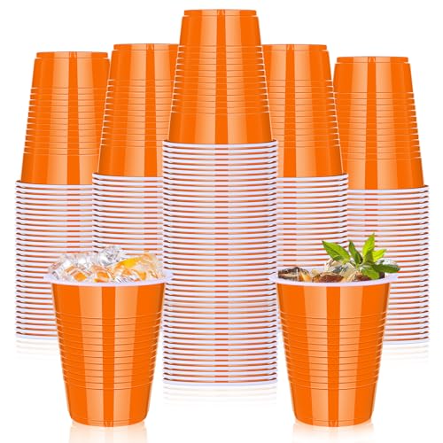 Disposable Plastic Cups 18oz - Orange Party Cups for Halloween & Events - 100 Pack