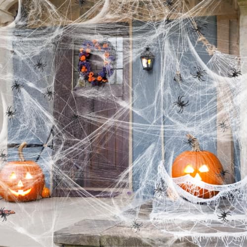 Large Spider Web Halloween Decoration - 800 Sq Ft with 30 Plastic Spiders