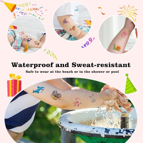 104 Kids Temporary Tattoos Pack - Assorted Unicorn, Dinosaur, Mermaid & Animal Designs - Mixed Variations