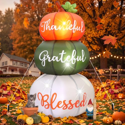 6.4 ft Fall Pumpkin Inflatable with LED Lights, Weather-Resistant Thanksgiving Decor