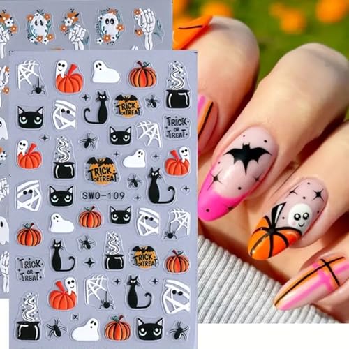 Halloween Nail Stickers for Nail Art 3D Ghost Pumpkin Spider Web - Style1