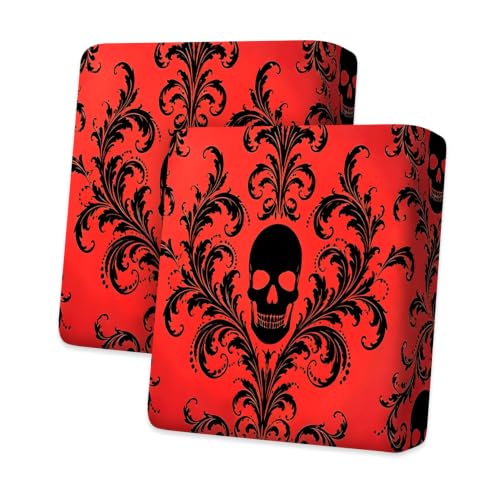 Halloween Skull Couch Cushion Covers 2-Pack - Red Floral Slipcovers for Sofa & Outdoor Furniture, Washable, 27.5 x 25 x 9 Inches (Variation: Red Skull / 2PCS)