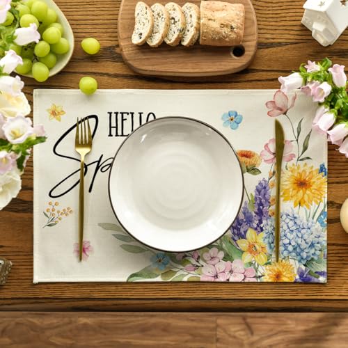 Set of 4 Floral Placemats 12x18 Inch Lavender Dahlia Hydrangea Table Decor
