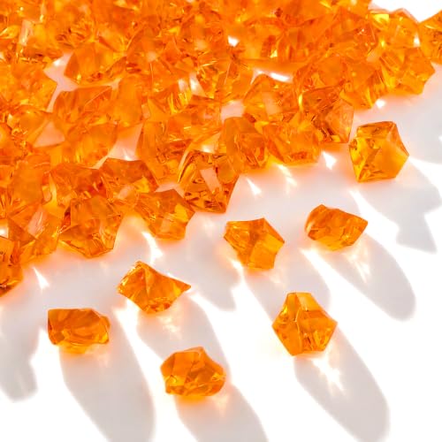 Orange Acrylic Fake Ice Rocks - Fall Vase Fillers & Table Decor Set - 160 Pieces