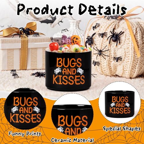 Halloween Candy Dish Cauldron with Bugs and Kisses - Mini Ceramic Snack Bowl, Tiered Tray Decor
