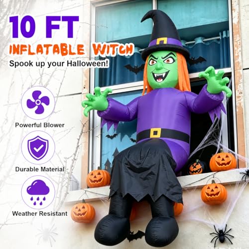Onory 10FT Halloween Inflatable Witch with LED Lights Window Decoration - Witch Variation