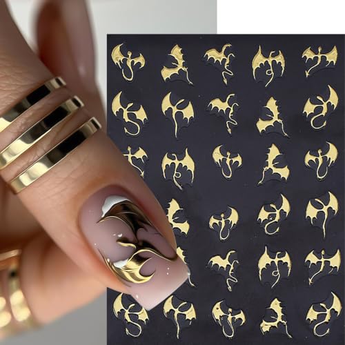 Halloween Dragon Nail Stickers 6 Sheets Gothic Holographic Nail Decals - Bat & Y2K Design