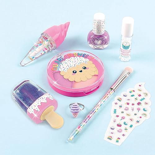 Kids Cosmetic Set with Ice Cream-Shaped Lip Gloss & Accessories - Safe for Ages 8+
