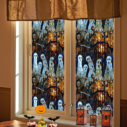 Halloween Ghost Window Clings - Spooky Stained Glass Stickers for Party & Home Decor - Variation 607
