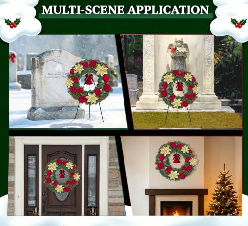 24 Inch Cemetery Wreath with Easel Stand for Graveside Sympathy Tribute Christmas