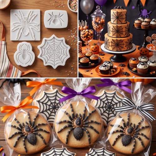 Halloween Spider Silicone Mold Set of 4 Spider Web & Spider Shapes - C