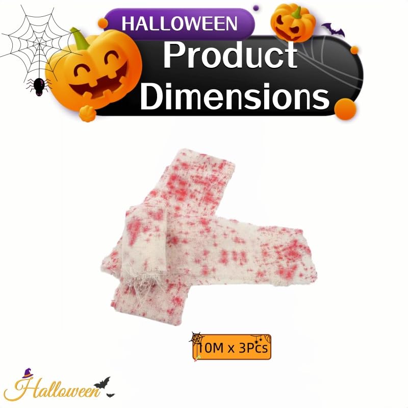 Blood Gauze Bandage Decor Set - Haunted House Halloween Prop, 3 Rolls 32ft